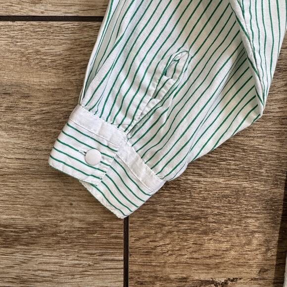 Vtg Green White Stripe Dress Shirt Collar Cuff Button Up Top Size 38 - Picture 4 of 14